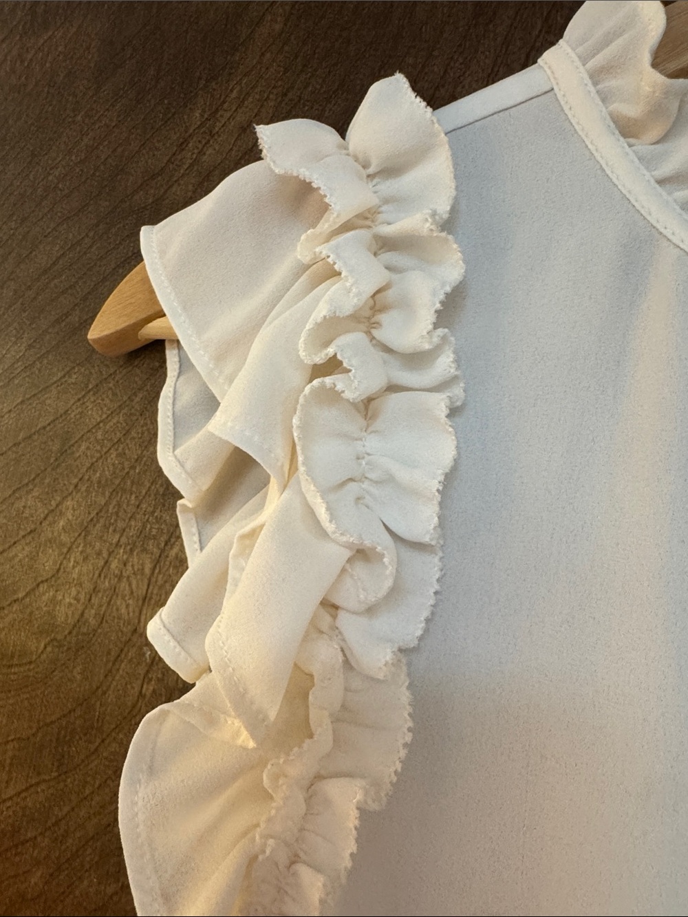 LOFT Cream Ruffle Sleeve Keyhole Blouse - Picture 5 of 7